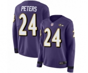 Women's Baltimore Ravens #24 Marcus Peters Limited Purple Therma Long Sleeve Football Jersey