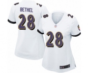 Women's Baltimore Ravens #28 Justin Bethel Game White Football Jersey