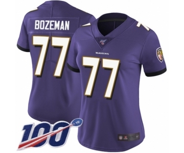 Women's Baltimore Ravens #77 Bradley Bozeman Purple Team Color Vapor Untouchable Limited Player 100th Season Football Jersey