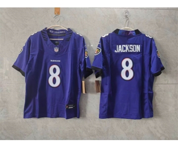 Women's Baltimore Ravens #8 Lamar Jackson Purple F.U.S.E. Vapor Football Jersey