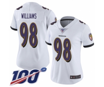 Women's Baltimore Ravens #98 Brandon Williams White Vapor Untouchable Limited Player 100th Season Football Jersey