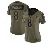 Women's Baltimore Ravens Lamar Jackson Football Olive 2021 Salute To Service Limited Player Jersey