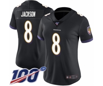Women's Nike Baltimore Ravens #8 Lamar Jackson Black Alternate Vapor Untouchable Limited Player 100th Season NFL Jersey