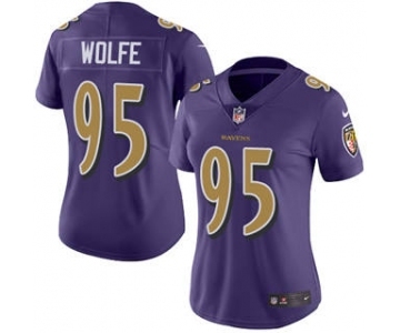 Women's Ravens #95 Derek Wolfe Purple Stitched Football Limited Rush Jersey