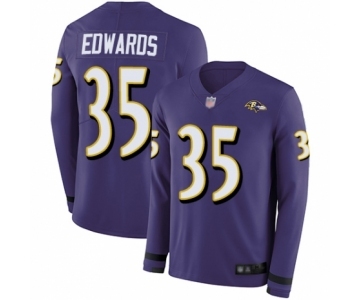 Youth Baltimore Ravens #35 Gus Edwards Limited Purple Therma Long Sleeve Football Jersey
