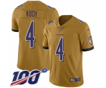 Youth Baltimore Ravens #4 Sam Koch Limited Gold Inverted Legend 100th Season Football Jersey