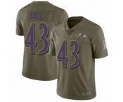 Youth Baltimore Ravens #43 Justice Hill Limited Olive 2017 Salute to Service Football Jersey