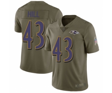 Youth Baltimore Ravens #43 Justice Hill Limited Olive 2017 Salute to Service Football Jersey