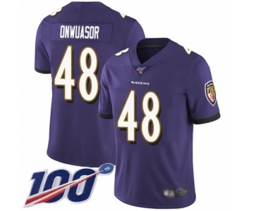 Youth Baltimore Ravens #48 Patrick Onwuasor Purple Team Color Vapor Untouchable Limited Player 100th Season Football Jersey
