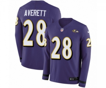 Youth Nike Baltimore Ravens #28 Anthony Averett Limited Purple Therma Long Sleeve NFL Jersey