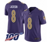 Youth Nike Baltimore Ravens #8 Lamar Jackson Limited Purple Rush Vapor Untouchable 100th Season NFL Jersey