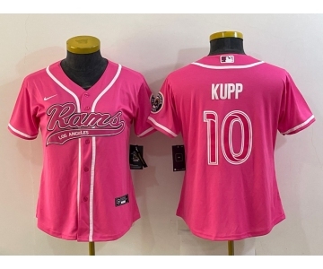 Women's Los Angeles Rams #10 Cooper Kupp Pink With Patch Cool Base Stitched Baseball Jersey