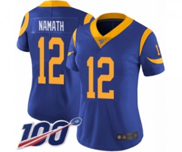 Women's Los Angeles Rams #12 Joe Namath Royal Blue Alternate Vapor Untouchable Limited Player 100th Season Football Jersey