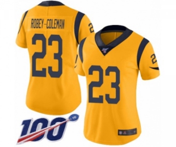 Women's Los Angeles Rams #23 Nickell Robey-Coleman Limited Gold Rush Vapor Untouchable 100th Season Football Jersey