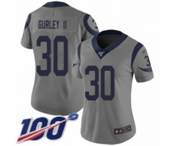 Women's Los Angeles Rams #30 Todd Gurley Limited Gray Inverted Legend 100th Season Football Jersey