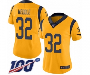 Women's Los Angeles Rams #32 Eric Weddle Limited Gold Rush Vapor Untouchable 100th Season Football Jersey