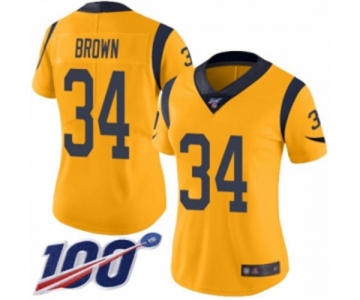 Women's Los Angeles Rams #34 Malcolm Brown Limited Gold Rush Vapor Untouchable 100th Season Football Jersey