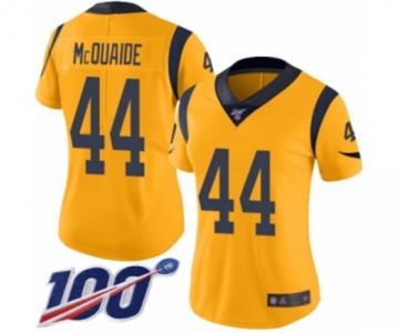 Women's Los Angeles Rams #44 Jacob McQuaide Limited Gold Rush Vapor Untouchable 100th Season Football Jersey