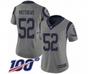 Women's Los Angeles Rams #52 Clay Matthews Limited Gray Inverted Legend 100th Season Football Jersey