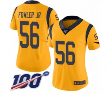 Women's Los Angeles Rams #56 Dante Fowler Jr Limited Gold Rush Vapor Untouchable 100th Season Football Jersey