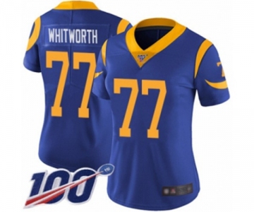 Women's Los Angeles Rams #77 Andrew Whitworth Royal Blue Alternate Vapor Untouchable Limited Player 100th Season Football Jersey