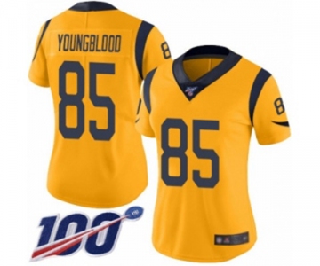 Women's Los Angeles Rams #85 Jack Youngblood Limited Gold Rush Vapor Untouchable 100th Season Football Jersey
