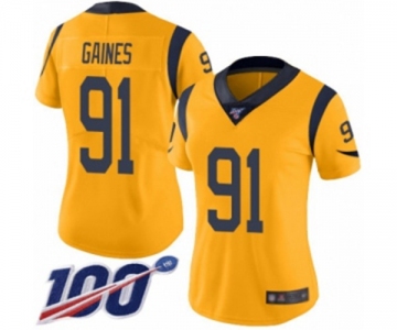 Women's Los Angeles Rams #91 Greg Gaines Limited Gold Rush Vapor Untouchable 100th Season Football Jersey