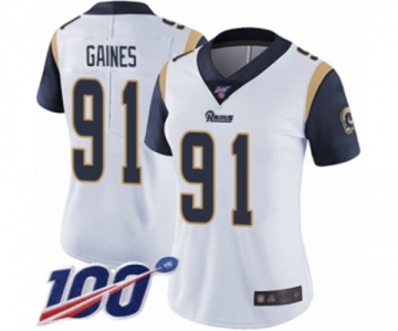 Women's Los Angeles Rams #91 Greg Gaines White Vapor Untouchable Limited Player 100th Season Football Jersey