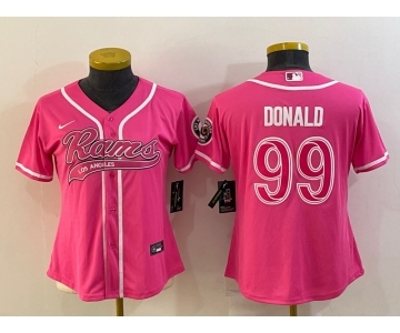 Women's Los Angeles Rams #99 Aaron Donald Pink With Patch Cool Base Stitched Baseball Jersey