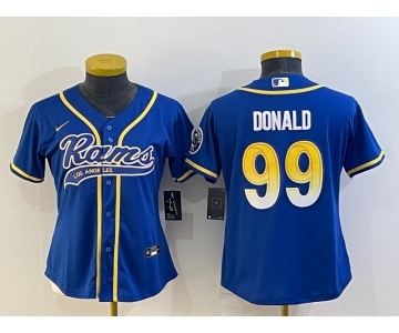Women's Los Angeles Rams #99 Aaron Donald Royal With Patch Cool Base Stitched Baseball Jersey