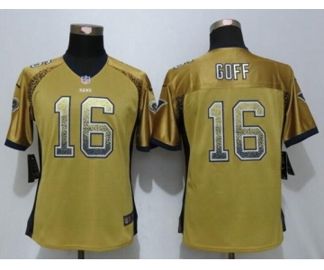 Wonen Nike St.Louis Rams #16 Jared Goff Drift Fashion Gold Jerseys