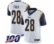 Youth Los Angeles Rams #28 Marshall Faulk White Vapor Untouchable Limited Player 100th Season Football Jersey