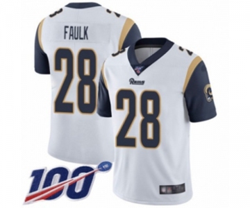 Youth Los Angeles Rams #28 Marshall Faulk White Vapor Untouchable Limited Player 100th Season Football Jersey