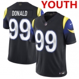 Youth los angeles rams #99 aaron donald midnight blue 2025 f.u.s.e. “rivalries” vapor limited football stitched jersey