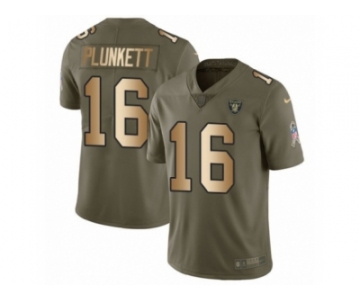 Men Nike Oakland Raiders #16 Jim Plunkett Limited Olive Gold 2017 Salute to Service NFL Jersey