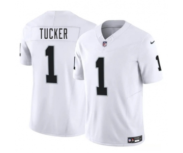 Men's Las Vegas Raiders #1 Tre Tucker White 2025 F.U.S.E. Vapor Football Stitched Jersey