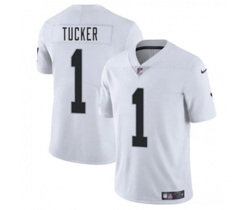 Men's Las Vegas Raiders #1 Tre Tucker White 2025 Vapor Football Stitched Jersey