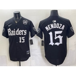 Men's Las Vegas Raiders #15 Fernando Mendoza Black 'Gothic Sin City Shadows Edition' With 65th Anniversary Patch Vapor Limited Stitched Baseball Jersey
