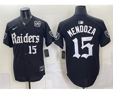 Men's Las Vegas Raiders #15 Fernando Mendoza Black 'Gothic Sin City Shadows Edition' With 65th Anniversary Patch Vapor Limited Stitched Baseball Jersey