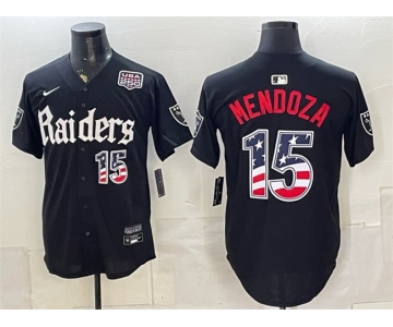 Men's Las Vegas Raiders #15 Fernando Mendoza Black USA 250 Fourth of July 'Gothic Sin City Shadows Edition' Vapor Limited Stitched Baseball Jersey