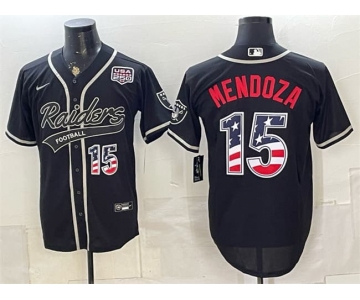 Men's Las Vegas Raiders #15 Fernando Mendoza Black USA 250 Fourth of July Vapor Limited Stitched Baseball Jersey
