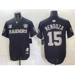 Men's Las Vegas Raiders #15 Fernando Mendoza Black With 3-Star C Patch Nevada Silver Stat Patch And 65th Anniversary Patch Stitched Football Jersey