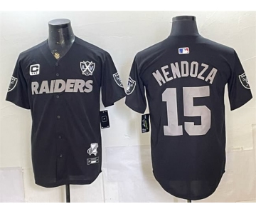 Men's Las Vegas Raiders #15 Fernando Mendoza Black With 3-Star C Patch Nevada Silver Stat Patch And 65th Anniversary Patch Stitched Football Jersey