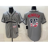 Men's Las Vegas Raiders #15 Fernando Mendoza Gray USA 250 Fourth of July Vapor Limited Stitched Baseball Jersey Men's Las Vegas Raiders #15 Fernando Mendoza Gray USA 250 Fourth of July Vapor Limited Stitched Baseball Jersey