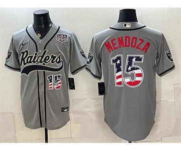 Men's Las Vegas Raiders #15 Fernando Mendoza Gray USA 250 Fourth of July Vapor Limited Stitched Baseball Jersey