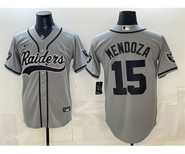 Men's Las Vegas Raiders #15 Fernando Mendoza Grey Cool Base Stitched Baseball Jersey