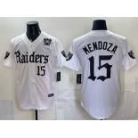 Men's Las Vegas Raiders #15 Fernando Mendoza White 'Gothic Sin City Shadows Edition' With 65th Anniversary Patch Vapor Limited Stitched Baseball Jersey Men's Las Vegas Raiders #15 Fernando Mendoza White 'Gothic Sin City Shadows Edition' With 65th Anniversary Patch Vapor Limited Stitched Baseball Jersey
