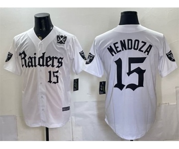Men's Las Vegas Raiders #15 Fernando Mendoza White 'Gothic Sin City Shadows Edition' With 65th Anniversary Patch Vapor Limited Stitched Baseball Jersey