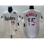 Men's Las Vegas Raiders #15 Fernando Mendoza White USA 250 Fourth of July 'Gothic Sin City Shadows Edition' Vapor Limited Stitched Baseball Jersey Men's Las Vegas Raiders #15 Fernando Mendoza White USA 250 Fourth of July 'Gothic Sin City Shadows Edition' Vapor Limited Stitched Baseball Jersey