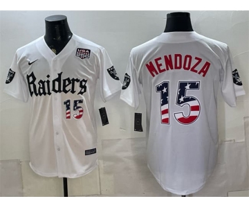 Men's Las Vegas Raiders #15 Fernando Mendoza White USA 250 Fourth of July 'Gothic Sin City Shadows Edition' Vapor Limited Stitched Baseball Jersey